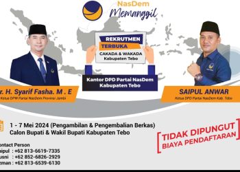 Nasdem Tebo Buka Pendaftaran Cakada Tanpa Mahar