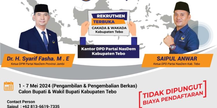 Nasdem Tebo Buka Pendaftaran Cakada Tanpa Mahar