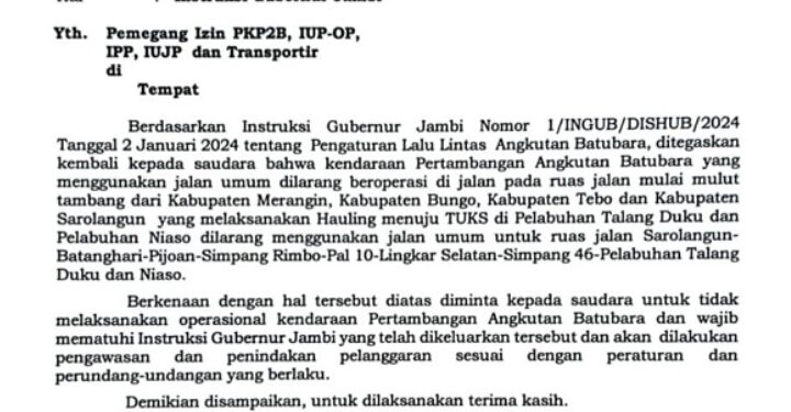 Larang Angkutan Batu Bara Lewat Jalan Umum, Pemprov Keluarkan Ingub