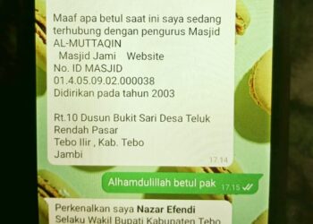Waspada! Penipu Catut Nama Wabup Tebo Nazar Efendi, Minta Sumbangan