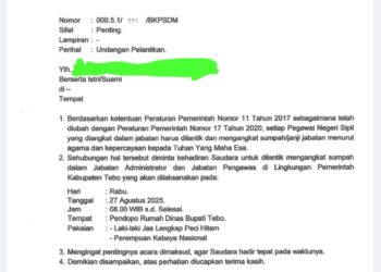 Beredar Surat Undangan Pelantikan Pejabat Pemkab Tebo Besok!