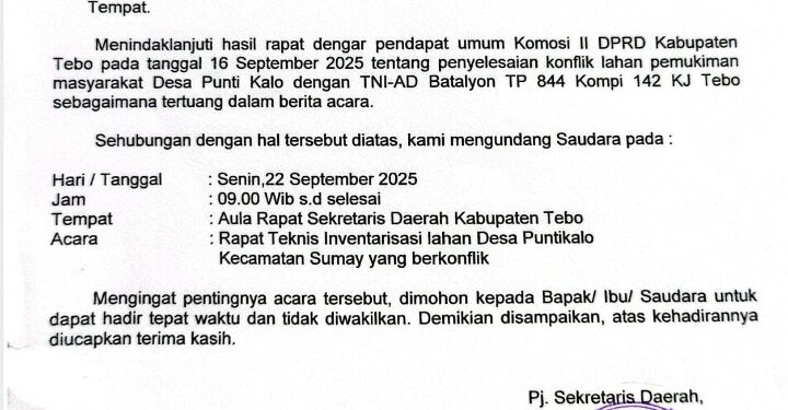 Pemkab Tebo Cepat Tanggap Bahas Konflik Lahan Punti Kalo, Undang TNI-AD dan Warga