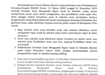 Lewat Gerakan Ambil Rapor, Pemkab Tebo Dorong Peran Ayah Teladan