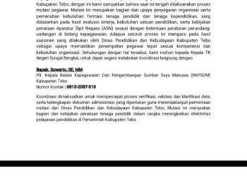 BKPSDM Tebo Tegaskan Surat Mutasi ke Sekolah Negeri Palsu, Dipastikan Penipuan